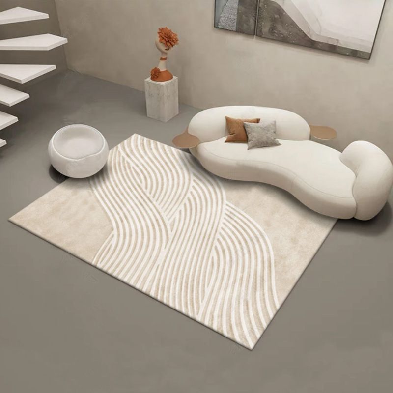 Funky Artistic Area Rug Apricot Stripe Print Carpet Polyster Stain Resistant Rug for Living Room