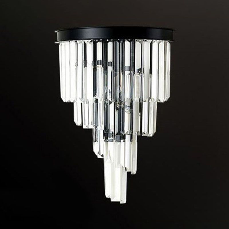 Modern Tiered Sconce Light Fixture Crystal Block 2-Lights Wall Mounted Lights in Gold and Black