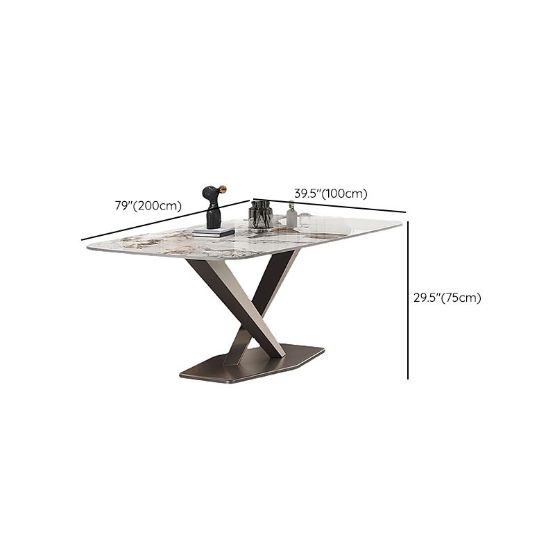 Luxury Rectangular Stone Top Dining Table with Gold Steel X-Base