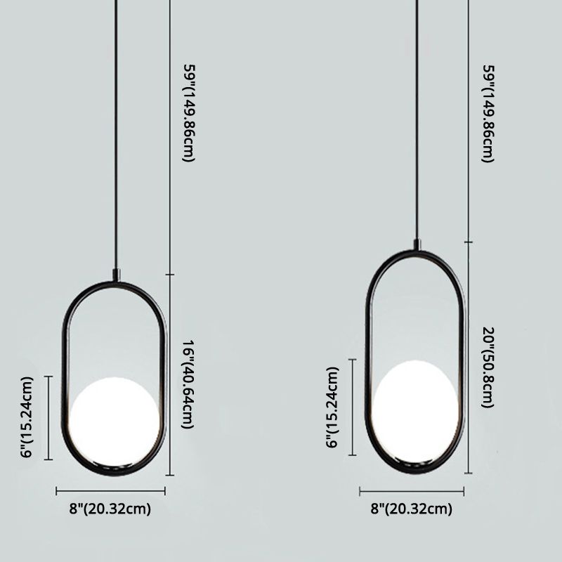 Lampada a sospensione di anello in metallo Ellisse Minimalista moderno Minimalista Light a sospensione a sospensione in vetro bianco