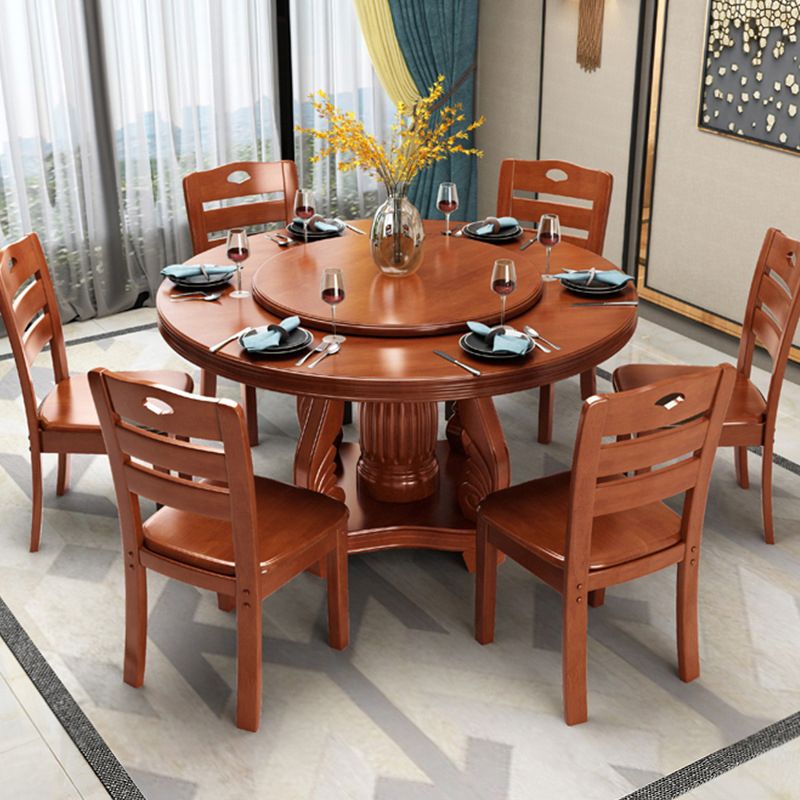 Contemporary Turntable Pedestal Dining Table Wood Dinner Table for Home