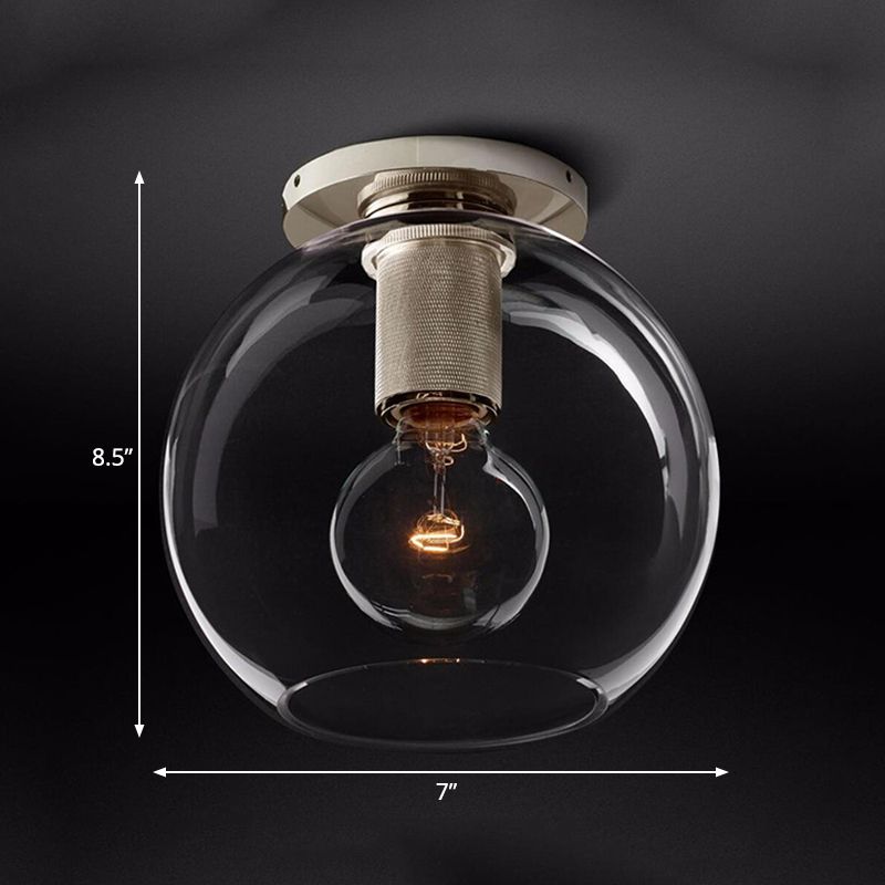 Luminaire de plafond à 1 tête en verre transparent à montage encastré sphère traditionnelle en noir/laiton/chrome pour le salon