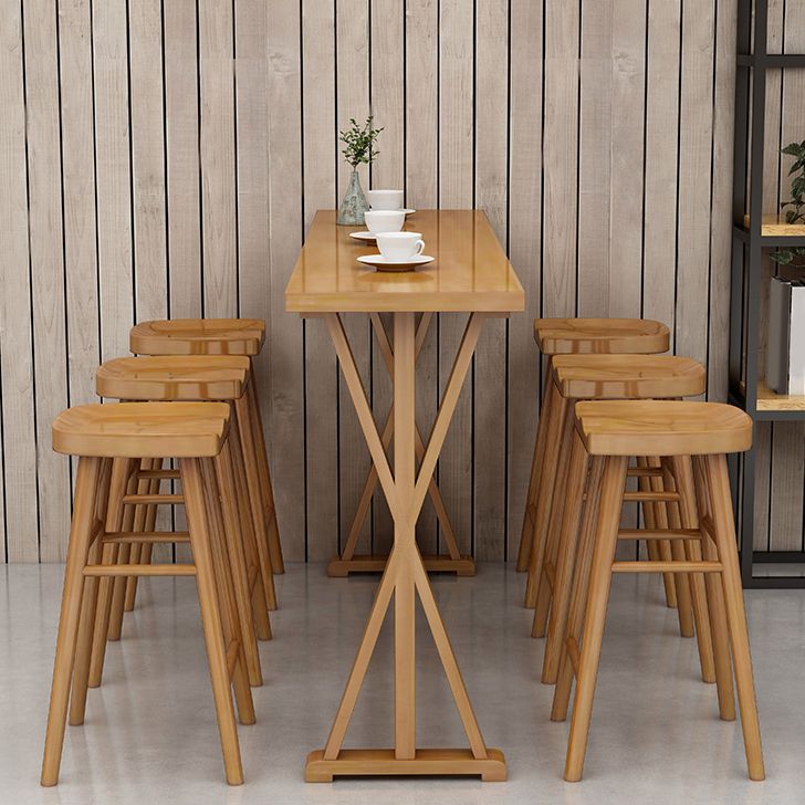 Modern Rectangle Bar Table Set 1/2/4/7 Pcs Solid Wood Bar Table and Backless Stools