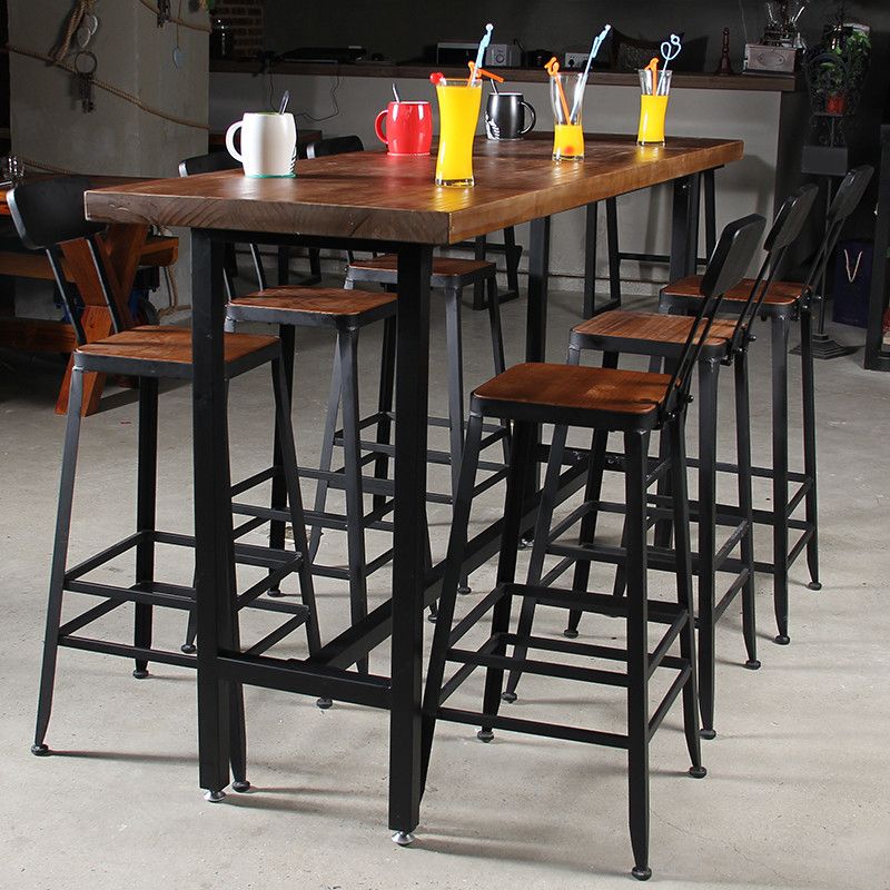 Rectangle Bar Pub Table Set 1/5 Pcs Iron Frame Bar Table and Stools