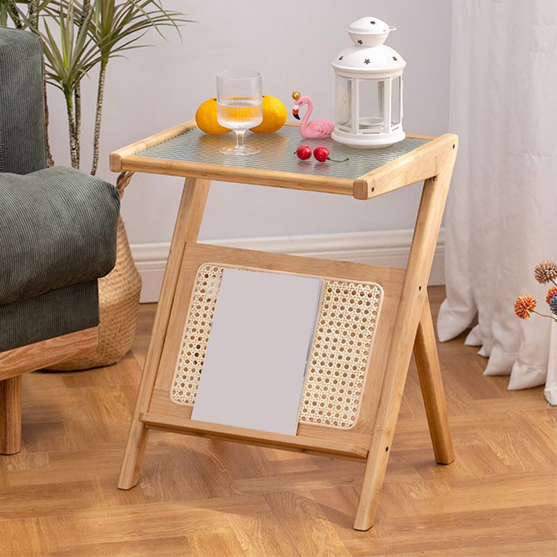 Cross Legs End Table Glass Top End Table  with Shelf 21.6 "Tall for Living Room