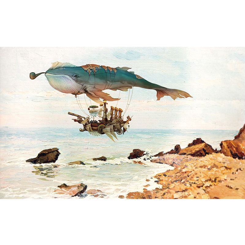 Whale and Sea Mural Decal Pastel Color Children's Art Wall Covering for Kids Room