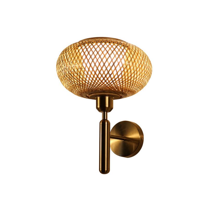 Bamboo Criss-Cross Woven Wall Lantern Chinese Style 1 Bulb Wood Wall Mounted Light Fixture