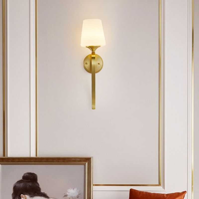 1-Light Wall Lamp Copper Wall Mount Lamp with Glass Shade for Living Room