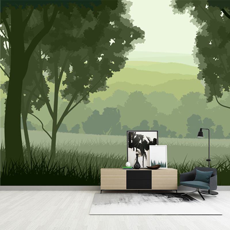 Whole Daybreak Forest Wall Mural Green Non-Woven Cloth Wall Art, Washable, Custom Made