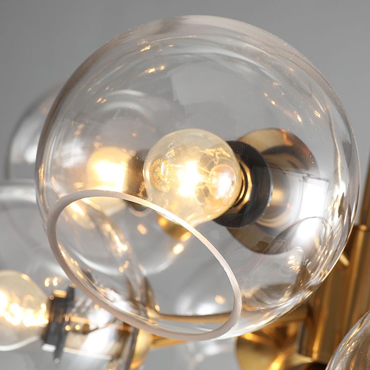8 Light Mid-Century Gold Metal Island Pendants Lighting Light Spherical Glass Island Plafond Light for Dining Table