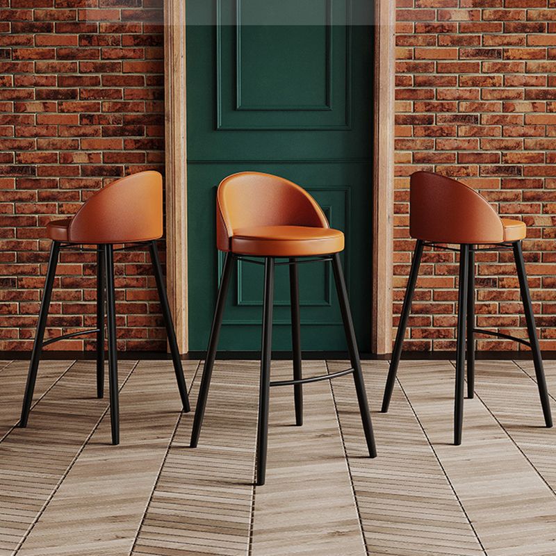 Industrial Backrest Counter Stool Iron Cafe Bar Stool with Leather Cushion and Pedal