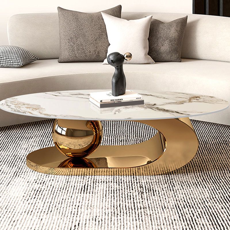 Oval Stone Top Coffee Table with Steel Base 51.18" Long 27.56" Wide