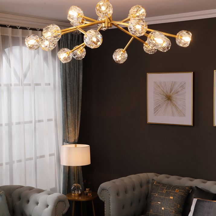 Ultra-modern Sputnik Hanging Chandelier Crystal Suspension Lighting with Hanging Cord for Living Room