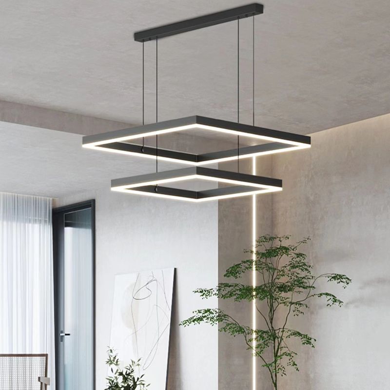 Black Finish Square Chandelier Modern LED Aluminum Hanging Light Fixture
