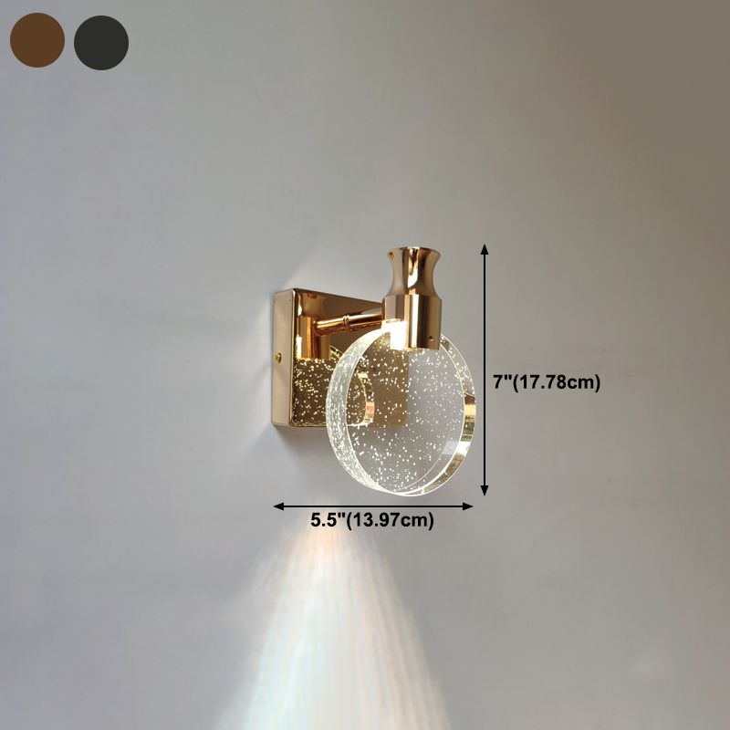 1 Light Round Vanity Wall Lights Modern Style Crystal Vanity Wall Sconce