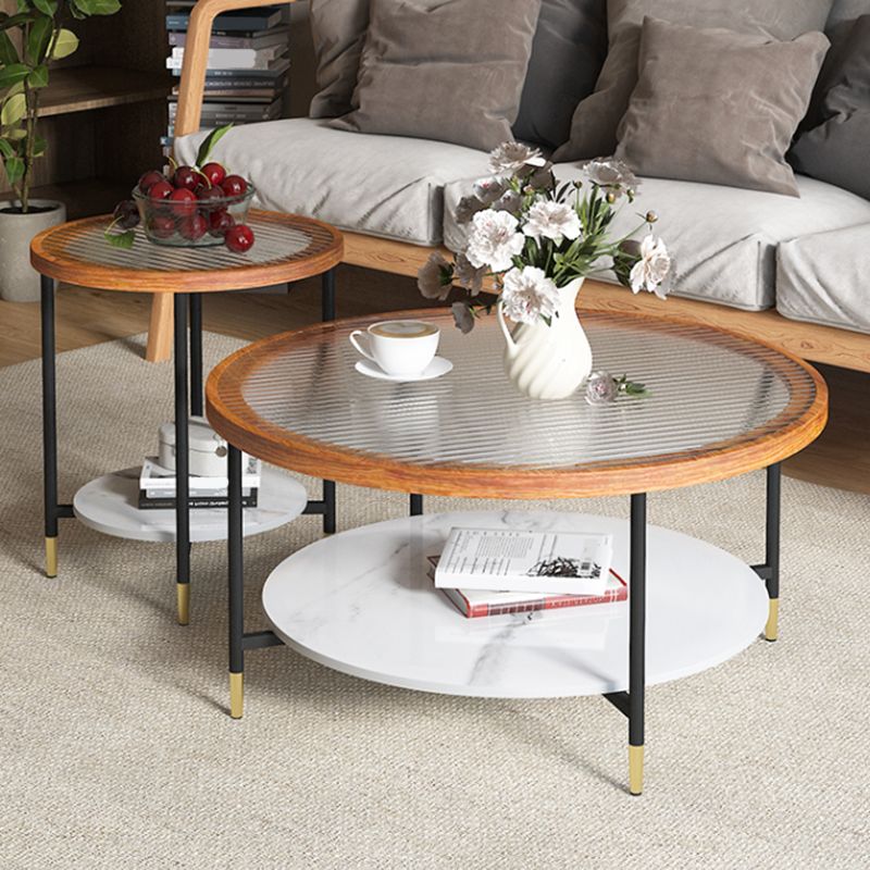 Glass & Slate Round Coffee Table Set Tropical Shelf Included Cocktail Table