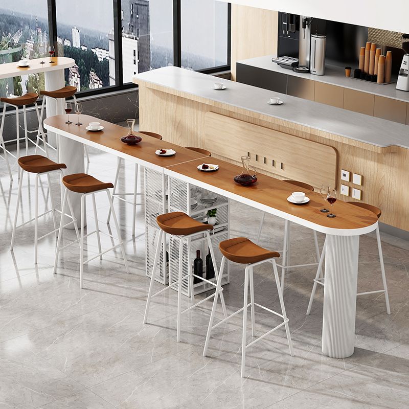 Metal Contemporary Freeform Dining Table Pine Wood Top Table