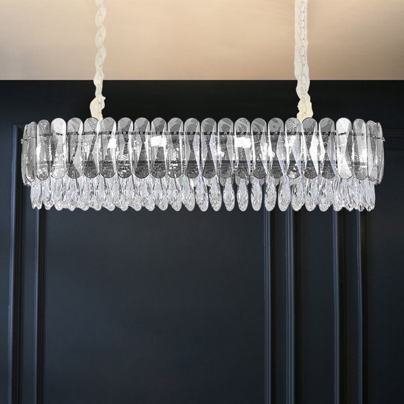 Crystal Oval Island Pendant Lights Modern Island Lighting 8 Light Island Ceiling Light
