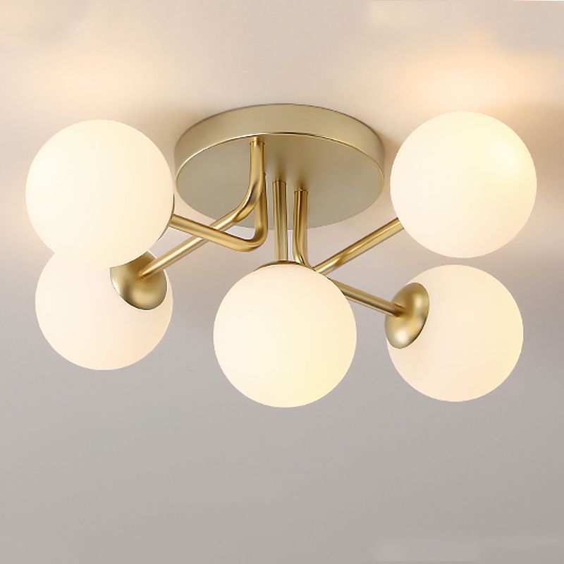 5 Light Spherical Ceiling Light Modern Style Glass Ceiling Lighting for Dining Room