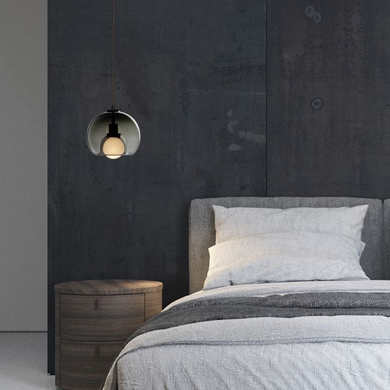 1-Ligth Clear Glass Pendant Lighting Fixtures Minimalism Ceiling Pendant for Dining Room