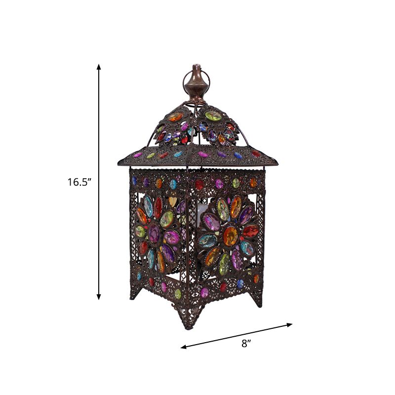 Mesa de arte de arte manchada de 1 luces Lámpara de la sala de estar en forma de casa negra bohemia en forma de casa en forma de casa