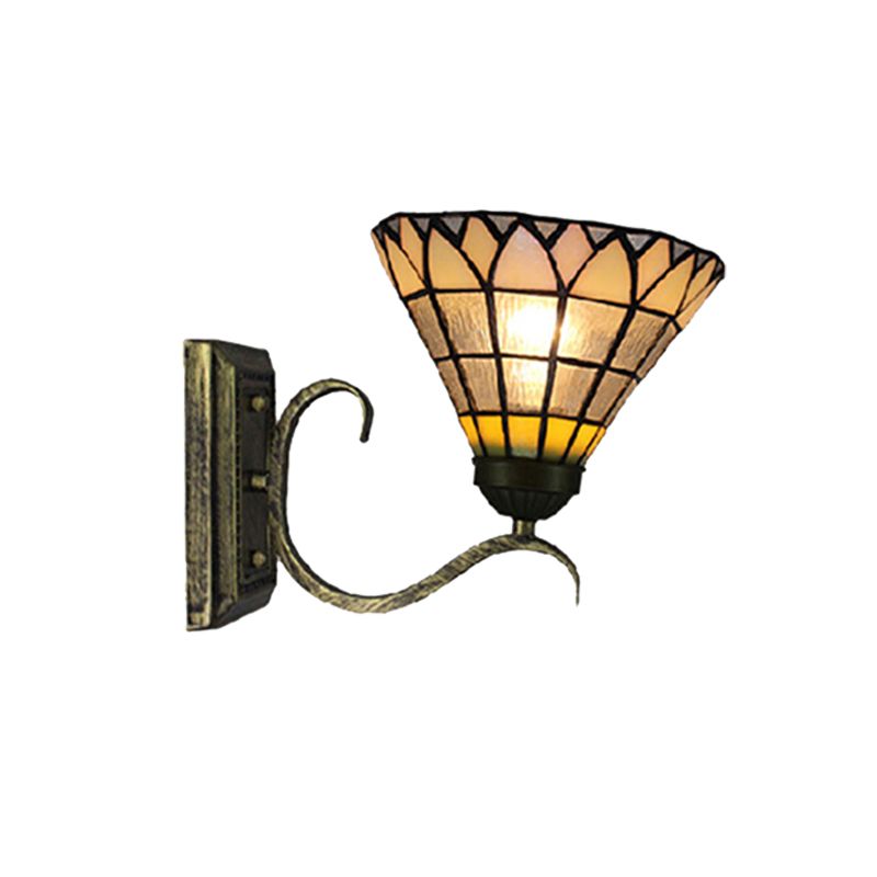 Tiffany Shuttlecock Shaped Wall Light Art Glass 1 Light Clear Wall Lamp with Curved Arm for Kitchen