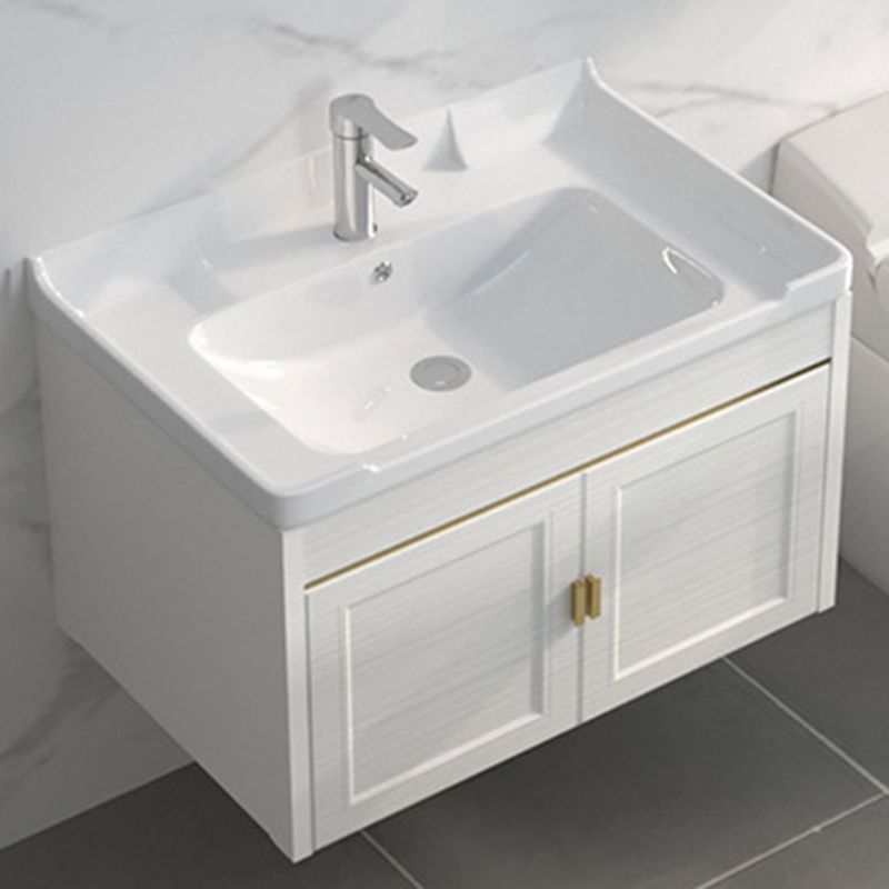 Single Sink Vanity Set Mirror Wall Mount Metal Frame Rectangle Bath Vanity with 2 Doors