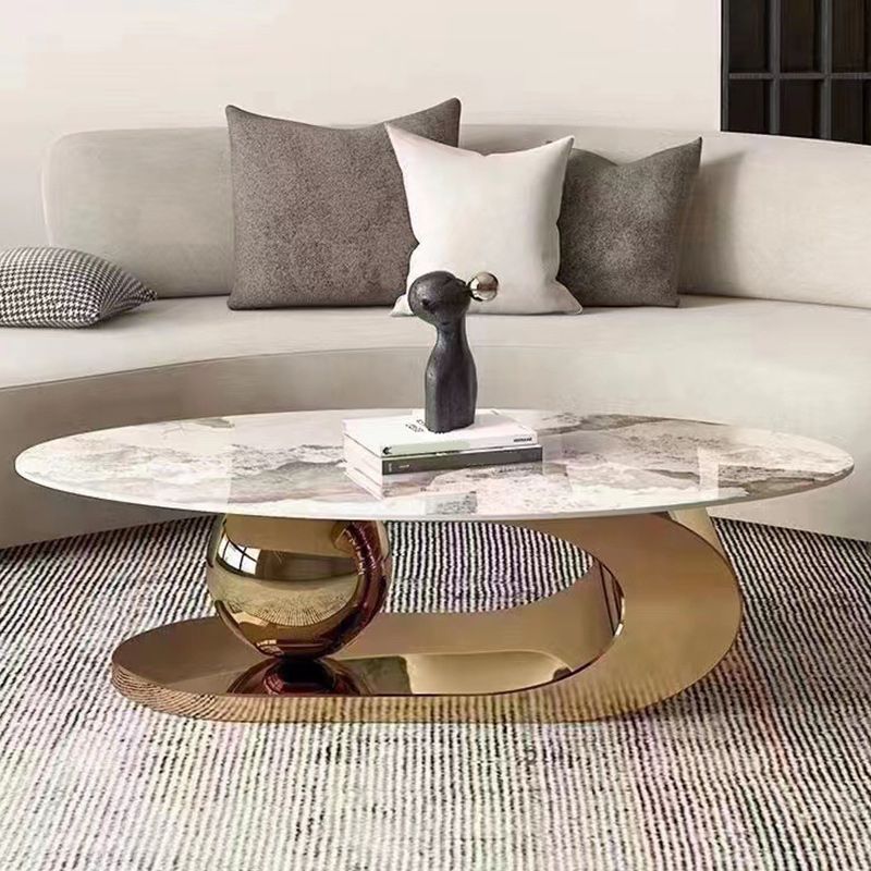 15"H Glam Coffee Table Pedestal Slate Oval Coffee Cocktail Table
