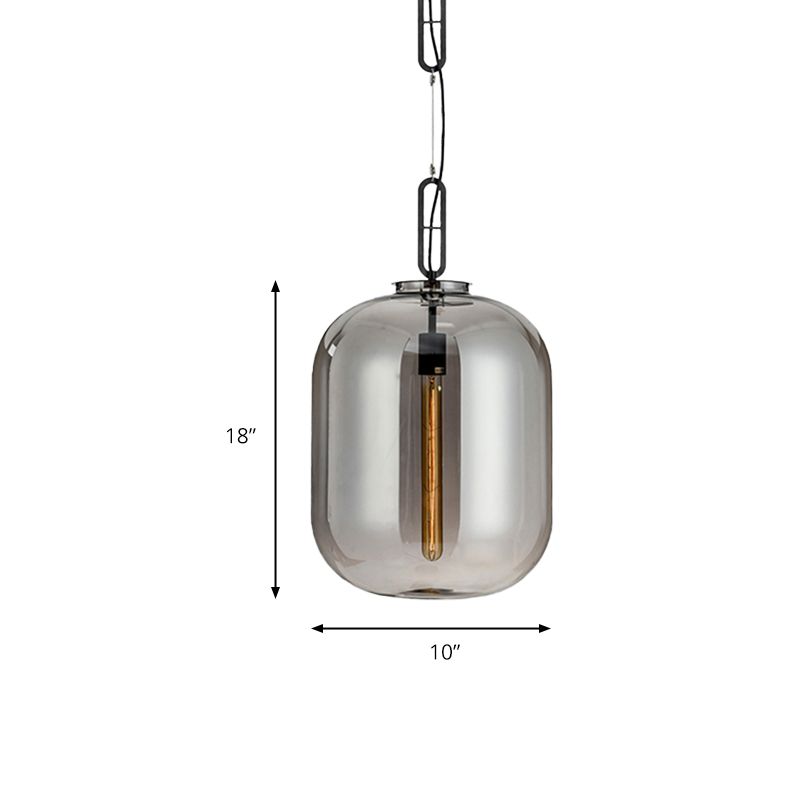 Modernista 1 lámpara colgante de luz con sombra de vidrio ámbar/humo gris iluminación colgante ovalada para dormitorio, 10 "/14" W