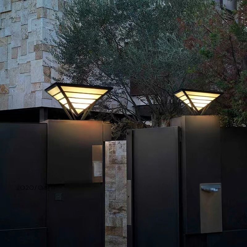 Cone Shape Metal Solar Pillar Lamp Modern 1 Light Outdoor Waterproof Light in Black