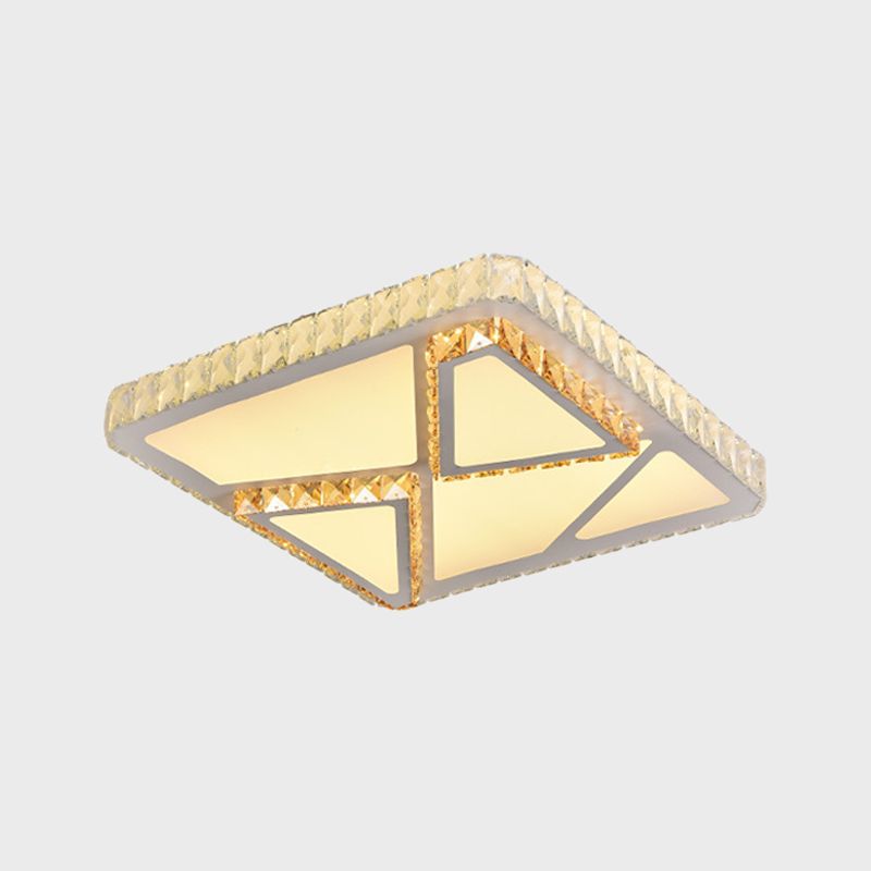 LED Flush Mount Lighting Contemporary Bedroom Ceiling Lamp with Triangle/Round/Square Crystal Shade in White
