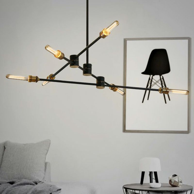 Brazo de varilla negra colgante colgante lámpara de comedor de hierro industrial lámpara de comedor