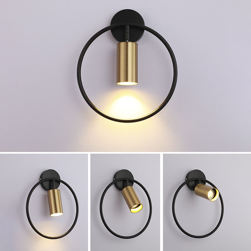 13" H Nordic Style Metal Ring Wall Lamp 1-Light Cylindrical Spotlight Sconce Lights for Bedroom