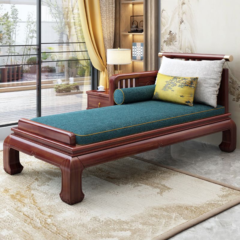 Traditional with Arms Wooden Chaise with Pillow Round Arms for Living Room