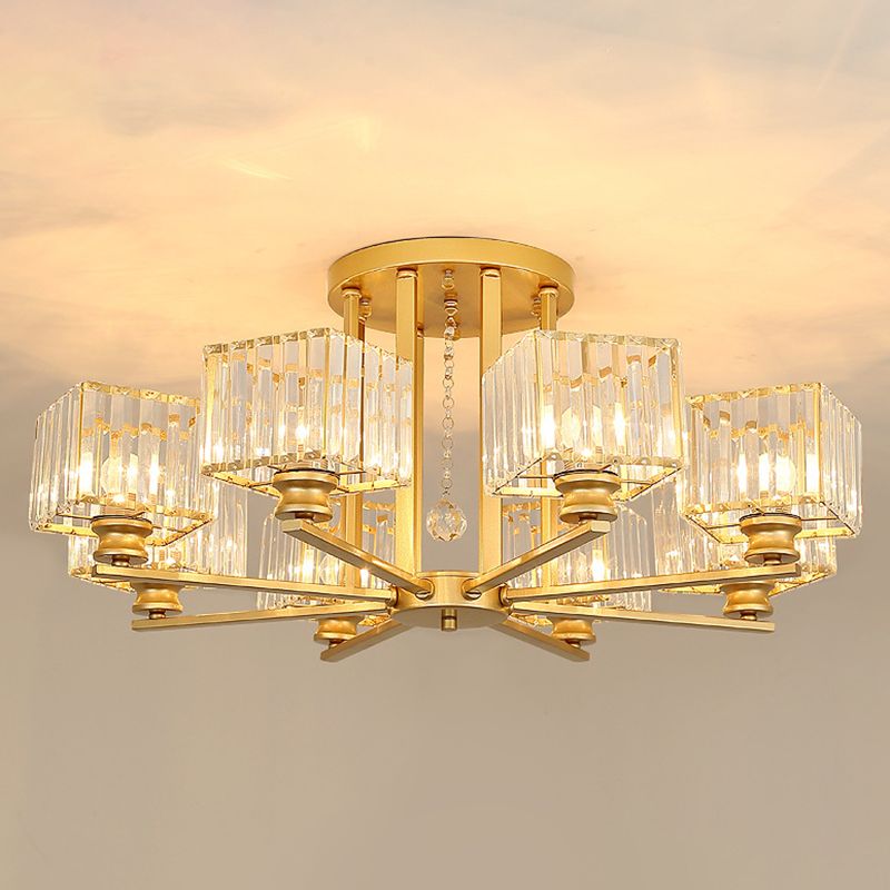 Artistic Radial Suspension Light Metallic Living Room Chandelier Light with K9 Crystal Block Shade