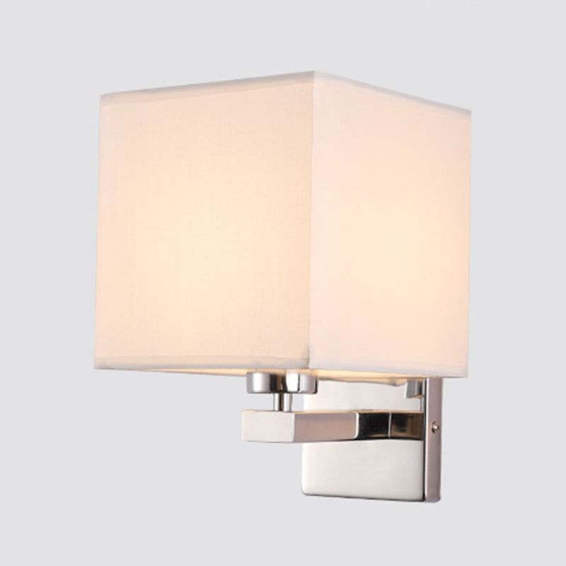 Modern Metal Wall Sconce Rectangle Shape Wall Light with Fabric Shade for Study