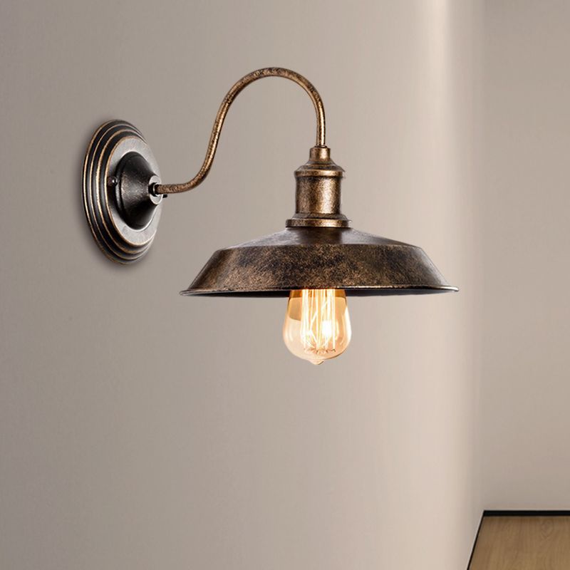 Warehouse Barn Wall Mount Light 10"/14" Wide 1 Head Wrought Iron Wall Lighting with Gooseneck Arm in Bronze