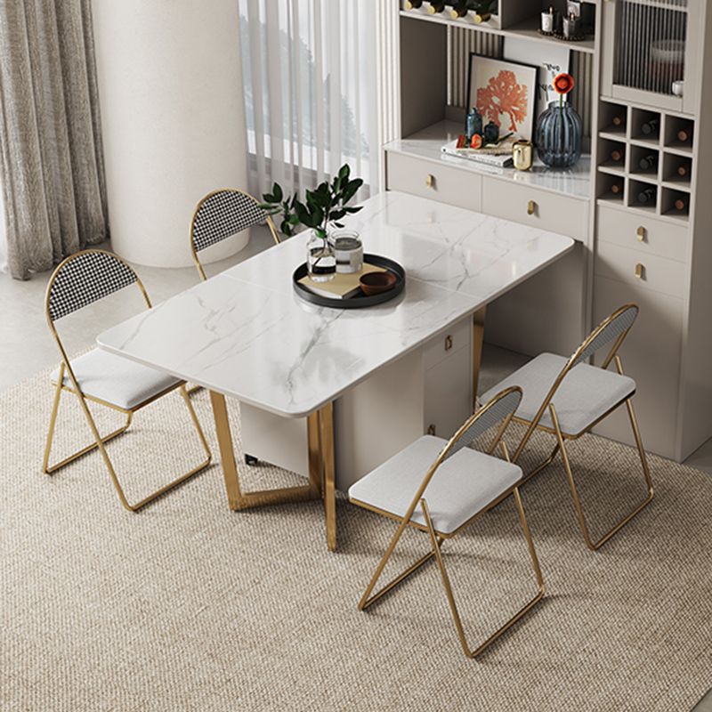 Folding Dining Table Set 1/3/5/7 Pcs Sintered Stone Dining Table with Armless Chairs