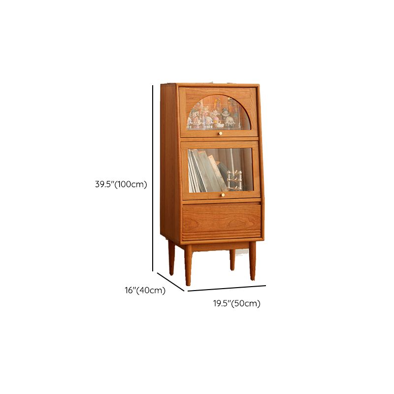Solid Wood Cabinet Natural Glass Paned Accent Cabinet with Doors