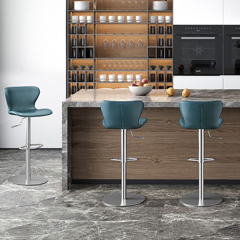 Contemporary Style Barstool Faux Leather Adjustable Height Bar Stool