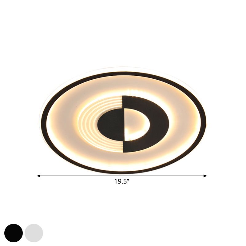 16"/19.5" W Round Acrylic Ceiling Lamp Minimalist LED Black/White Flush Mount Lighting in Warm/White Light for Bedroom