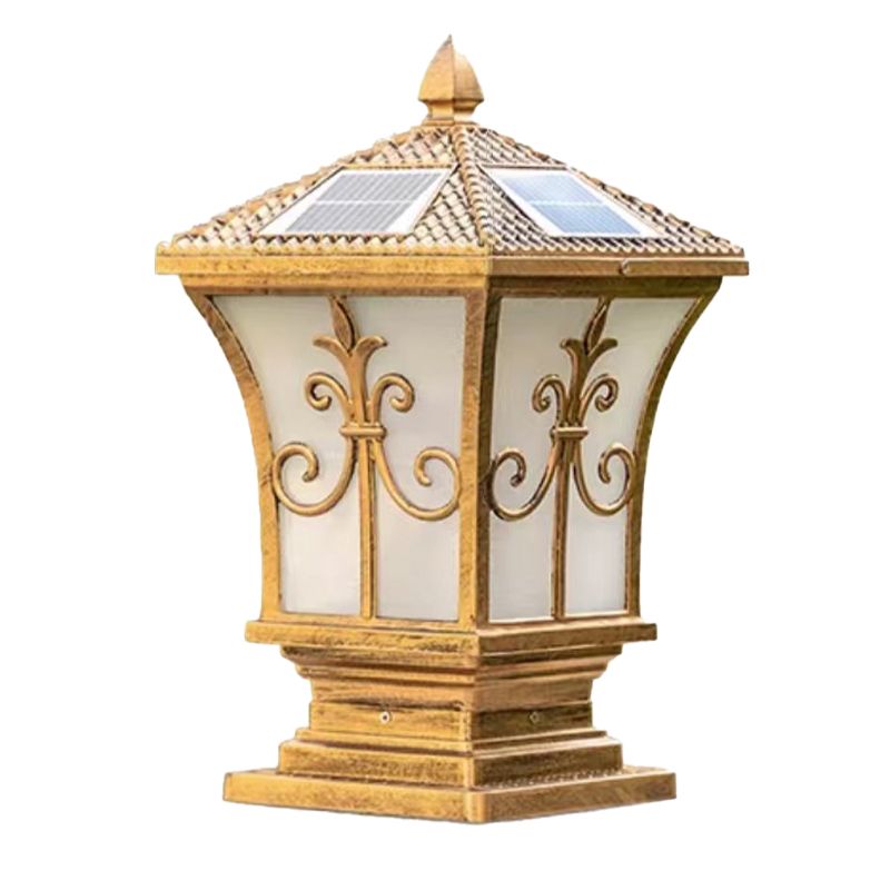 Drum Shape Metal Outdoor Light Modern Style 1 Light Solar Pillar Lights