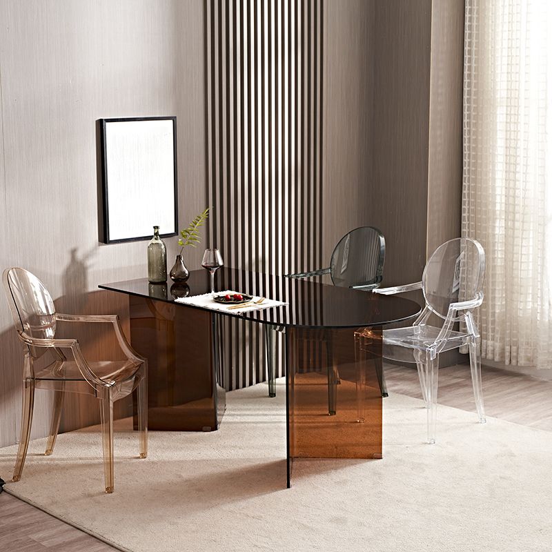 Glass Contemporary Free Form Dining Table Clear Glass Top Table for Dining Room
