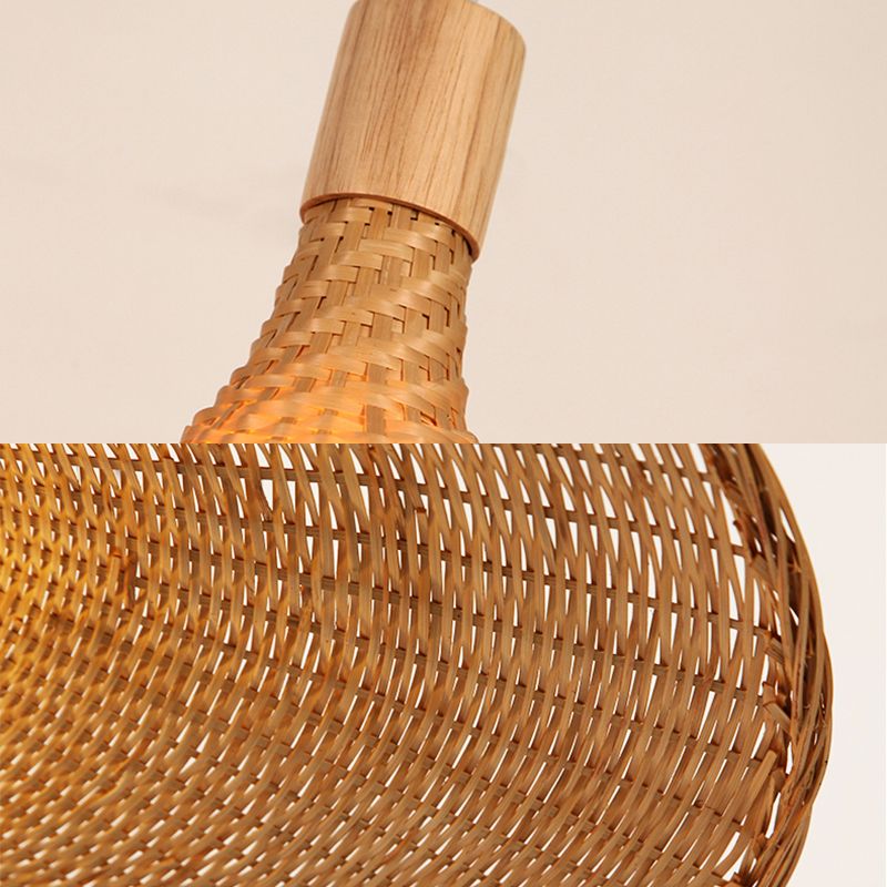 Shaded Pendant Lighting Fixture Asia-Style Bamboo Beige Suspension Pendant Light