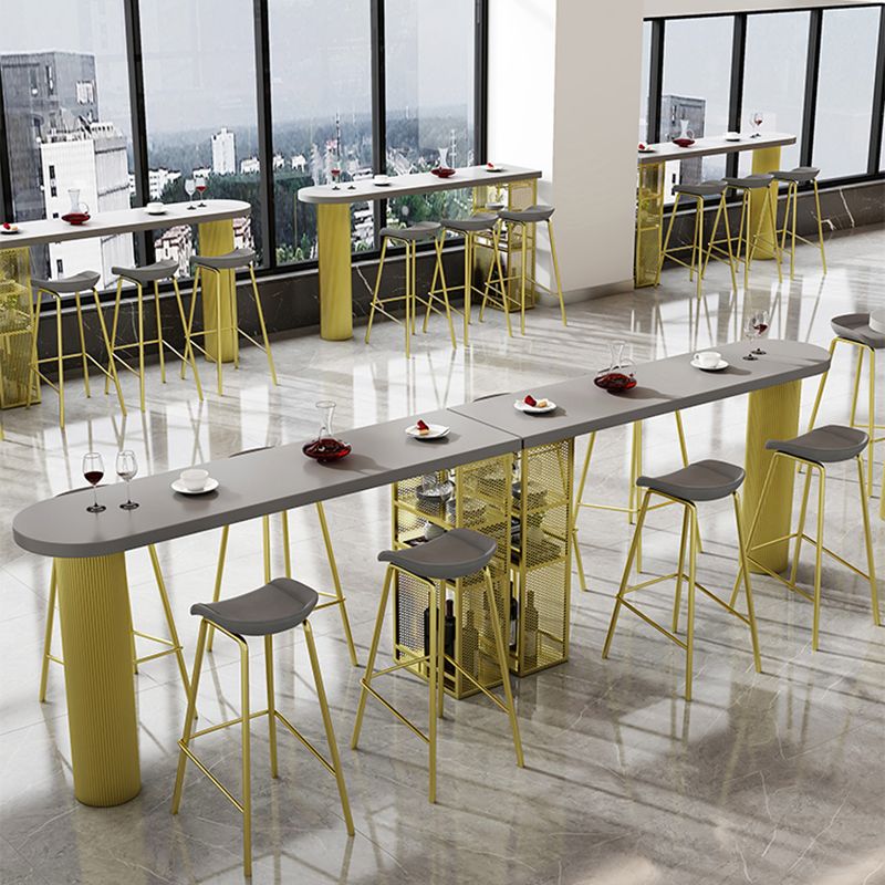 Industrial Metal Double Pedestal Bar Table Solid Wood Top Bar Table with Shelves