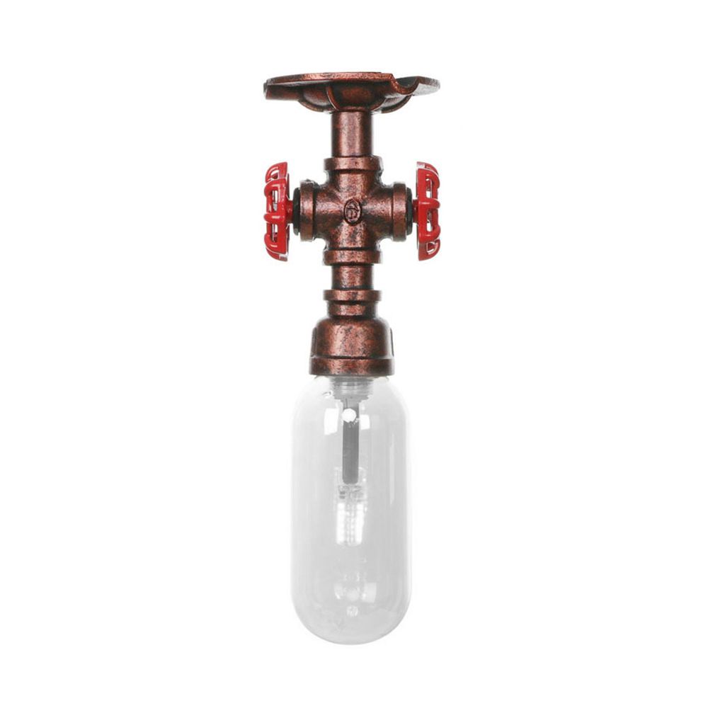 1 Light Ceiling Light Fixture Oval Shade Clear Glass Industrial Bathroom Semi Flush in Weathered Copper with Pipe Design
