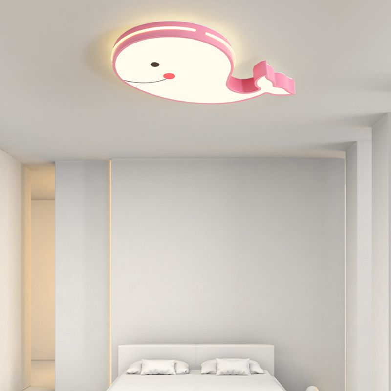 Whale Shape LED Ceiling Lamp Kids Style Iron 1 Light Flush Mount for Bedroom