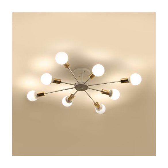 Iluminación de techo de metal con acabado blanco industrial retro de montaje semi empotrado Sputnik de 6/8/9 bombillas para dormitorio