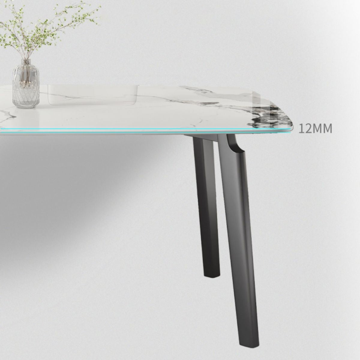 White Modern Rectangular Stone Dining Table with Stainless Steel Base