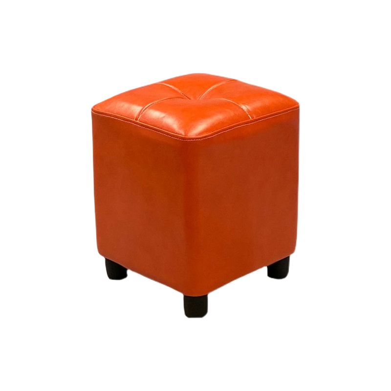 Modern Square Ottoman Plain Water Resistant Faux Leather Stain Resistant Tufted Ottoman